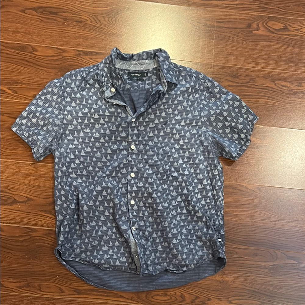 Nautica Men's Blue Sailboat Print Shirt